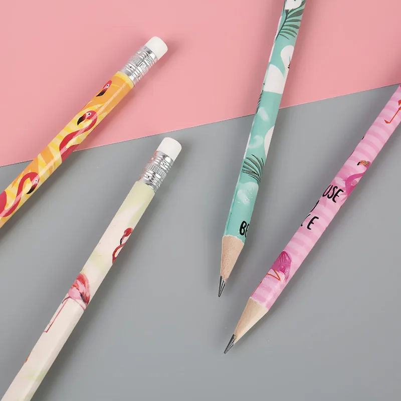 12 шт./лот Милая рубашка с изображением фламинго деревянный карандаш ластиком