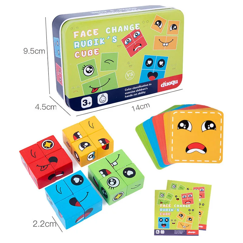 Cubo m&aacute;gico que cambia la cara de madera, bloques de construcci&oacute;n, caja de hierro, rompecabezas para ni&ntilde;os, juguetes interactivos de Educaci&oacute;n Temprana, regalos-5