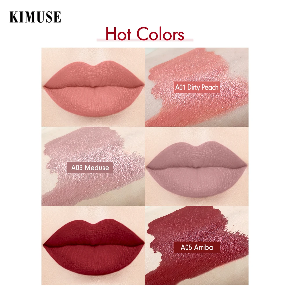 Матовая помада KIMUSE водостойкая стойкая жидкая для макияжа нюдовая красная