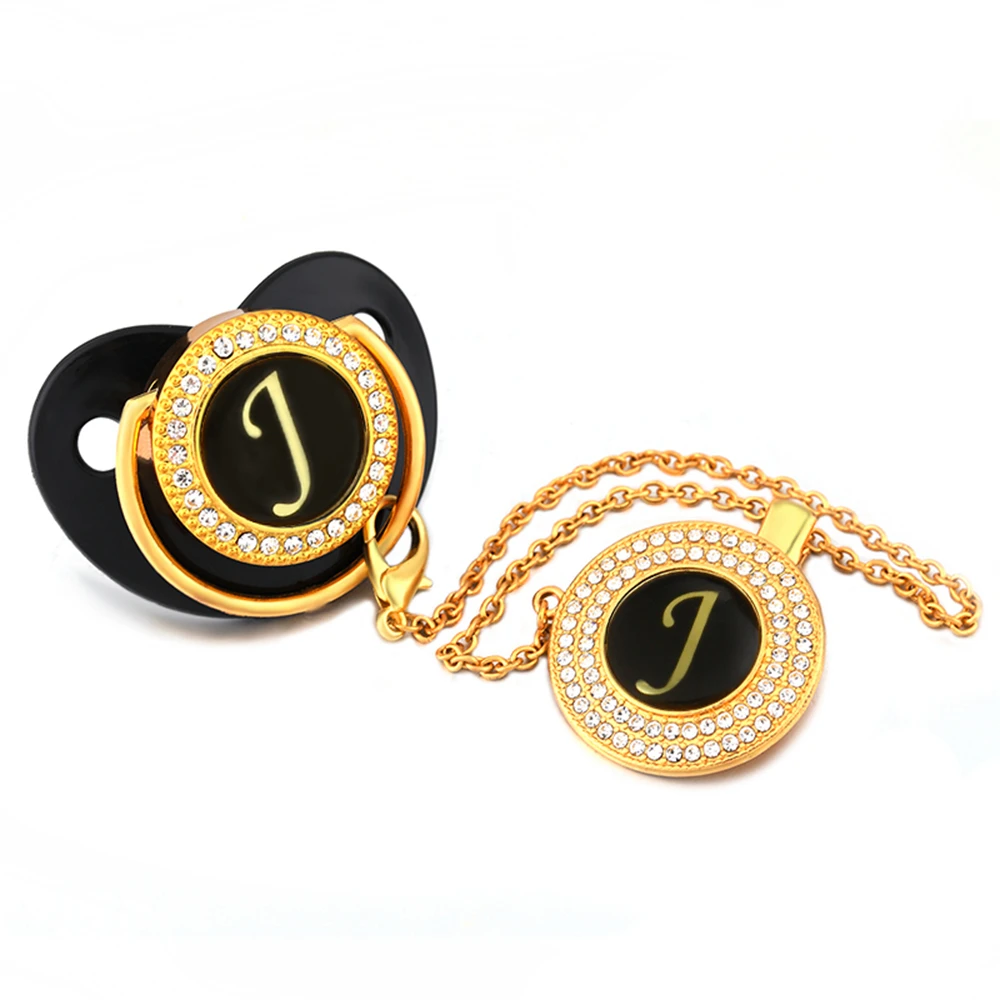 Золотые инициалы имени буквы J Роскошная детская соска и Соска с зажимом Стразы