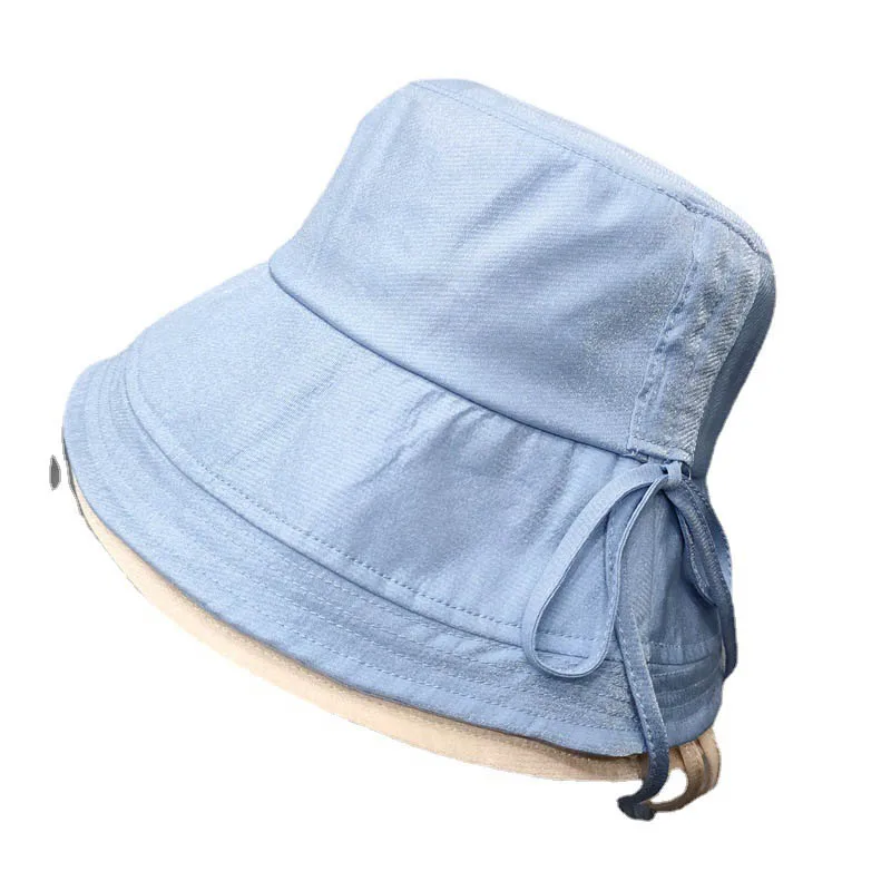 2021 Cap Summer New Women Drawstring Bucket Hats Fashion Breathable Casual Sandy Beach Collapsible Shading Sun Hats QDKPOTC