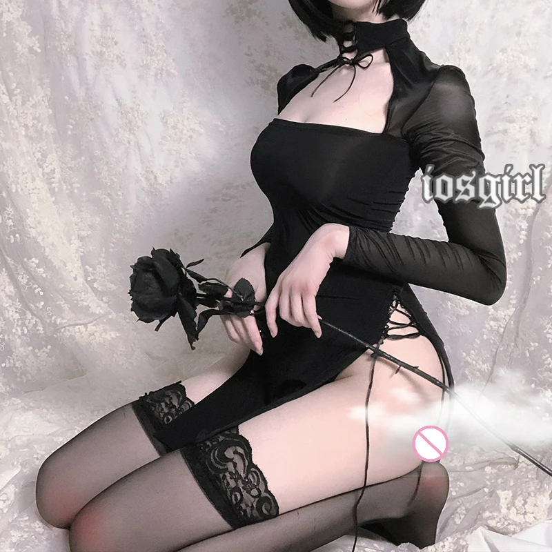 

Sexy Qipao Halter Backless Hollow Out Perspective Bodycon Satin Dress Nightclub Chinese Dress Sexy Cheongsam Exotic Apparel