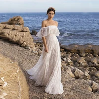 charming boho beach wedding dresses lace ivory wedding gowns off shoulder sleeves bridal dresses strapless back out 2022 latest