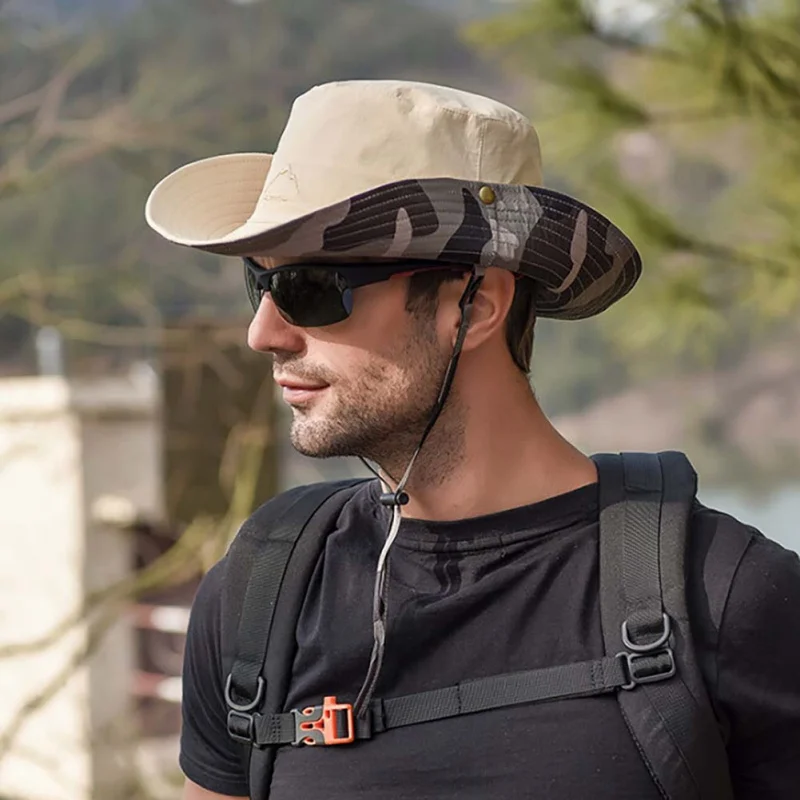 

Men's Sun Hat Wide Brim Breathable Mountaineering Hiking Bucket Hat Anti-UV Sun Protection Outdoor Sunshade Fishing Hat