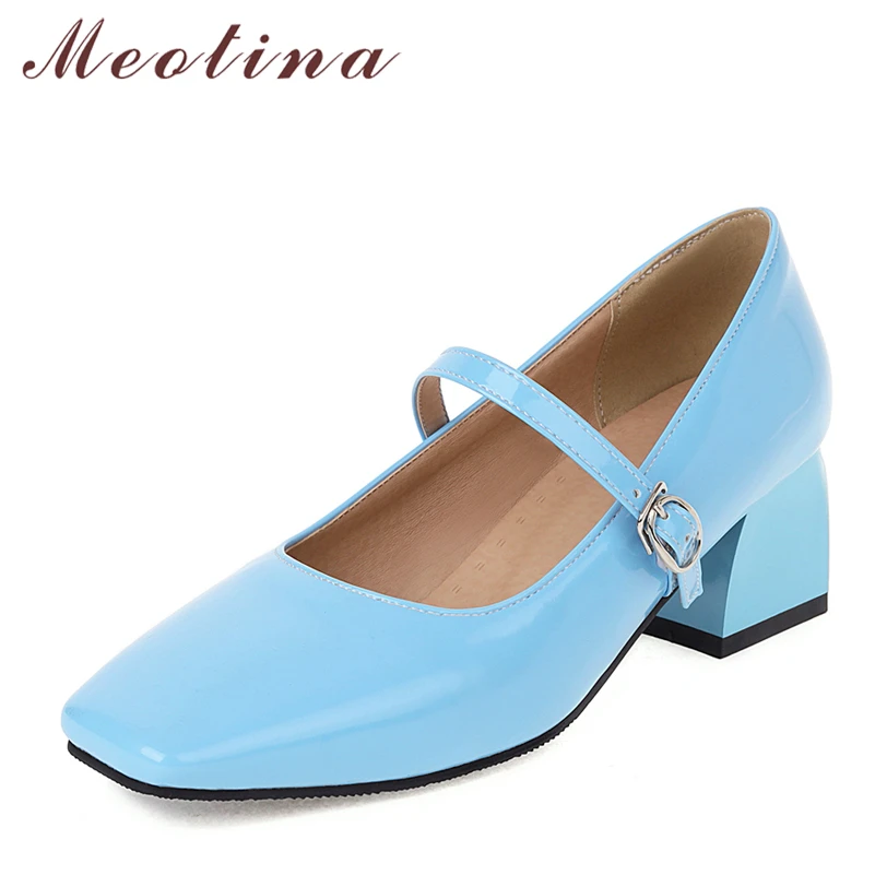 

Meotina Patent Leather Women Mary Janes Shoes Thick Heels Pumps Buckle Elegant High Heel Ladies Footwear 2022 Spring Apricot 46