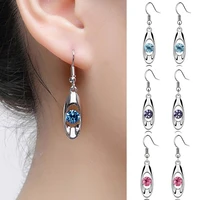 simple women round cut rhinestone water drop dangle hook earrings jewelry gift