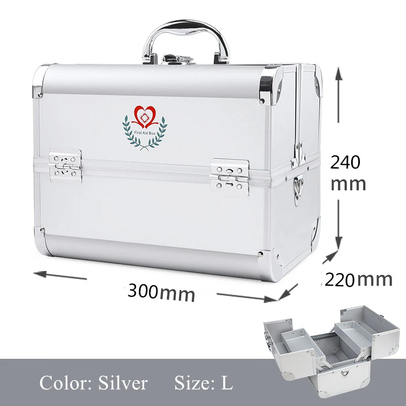 Silver Size L Большой медицинский комод портативный домашний аптечка многофункциональный Амбулаторный Органайзер многослойный медицинский ящик алюминиевый ящик для хранения - Цвет: Silver Size L