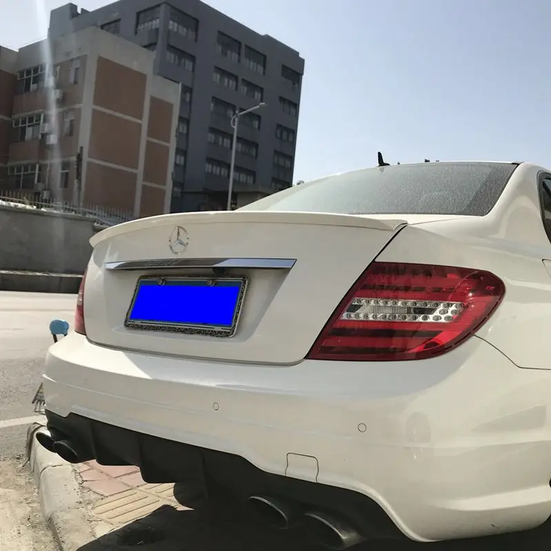 Use For Benz C Class W204 Sedan 2008-2014 Year Spoiler ABS Plastic Carbon Fiber Look Rear Trunk Wing Car Body Kit Accessories