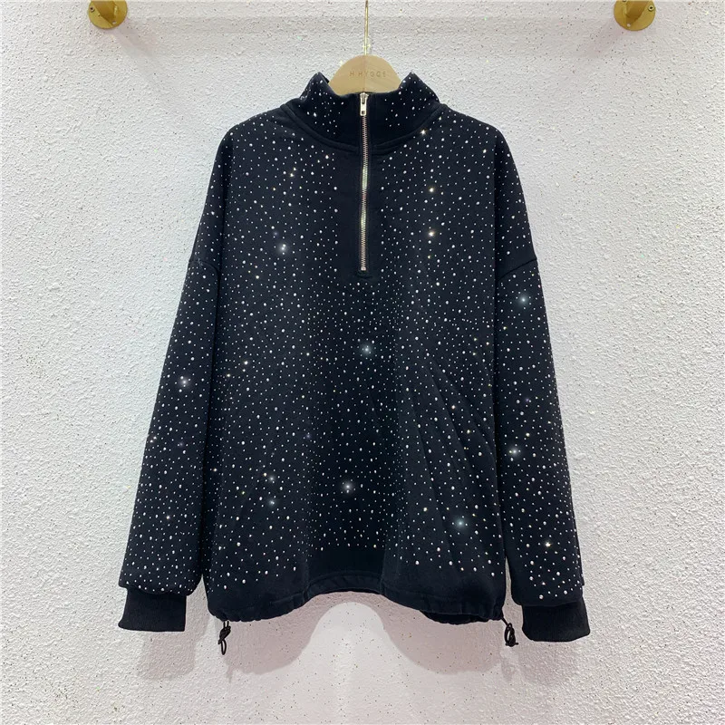 

Fashion Hot Drill Autumn Hoody Female Loose Student Stand Collar Pullover Top Women Casual Sweatshirt Hoodie Thick Warm Hoodies