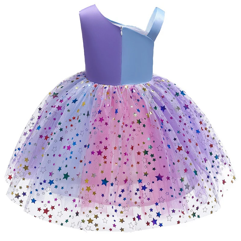 

2020 new children's dress Rainbow color matching mesh princess dress flower banquet dress suitable for 3-10 years old
