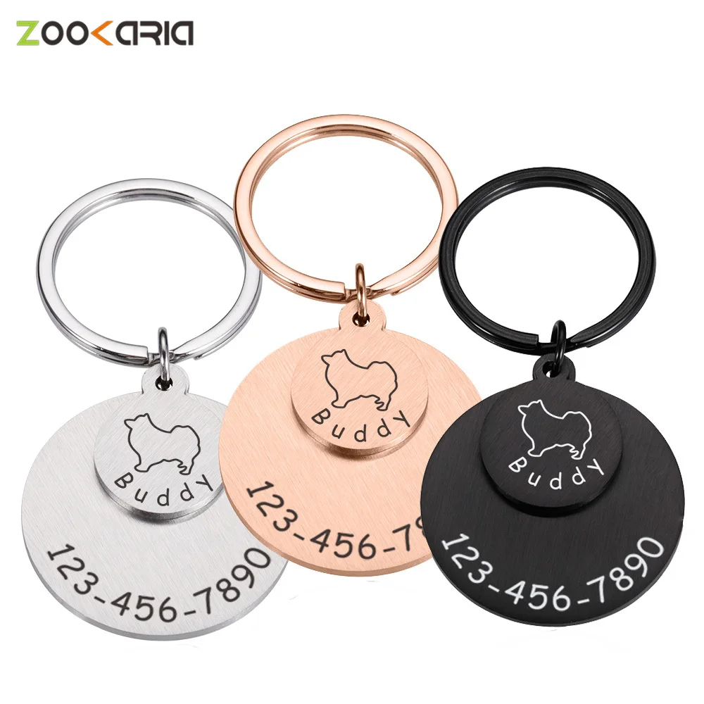 

Personalized Engraving Pet Cat Name Tag Customized Collar For Dog Accessories Nameplate Anti-lost Pendant Metal Puppy Keyring