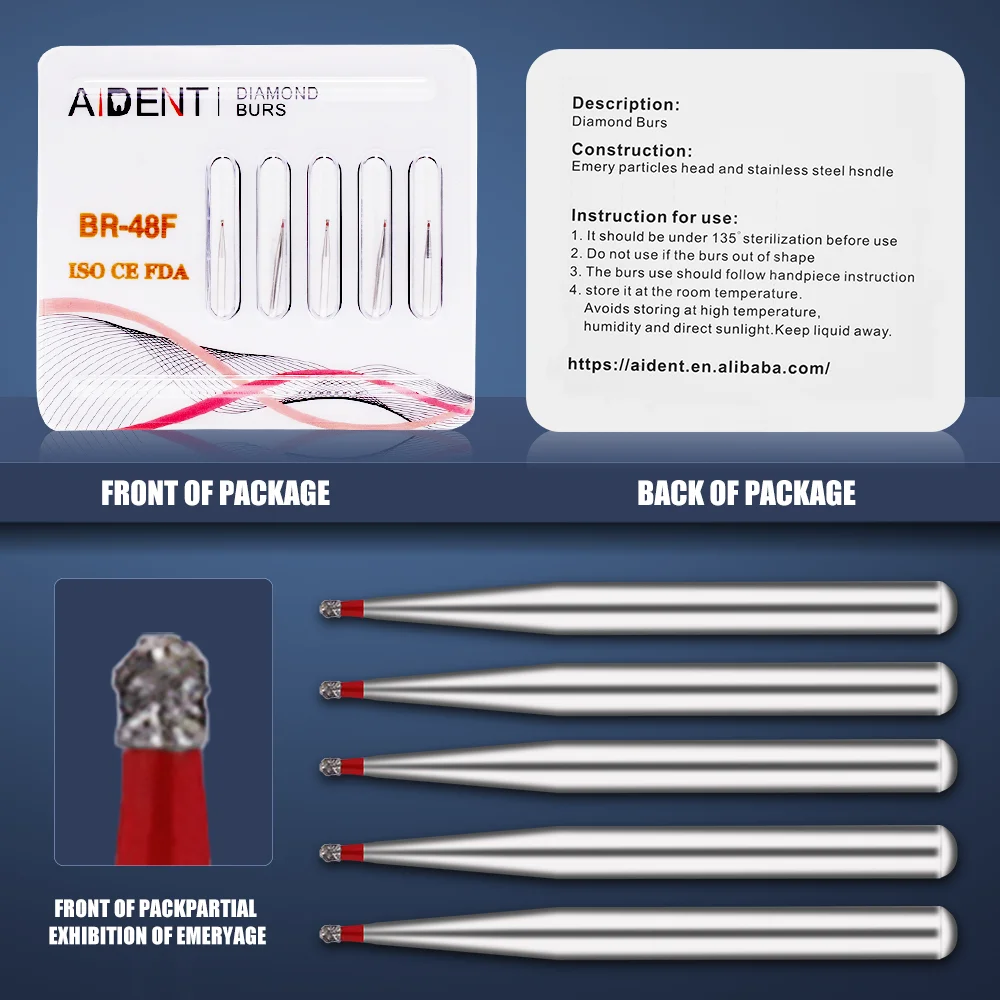 

Dental Diamond Burs BR-48F FG Burs 50pcs/10 Packs Air Rotor Turbine Handpiece Polishing Materials