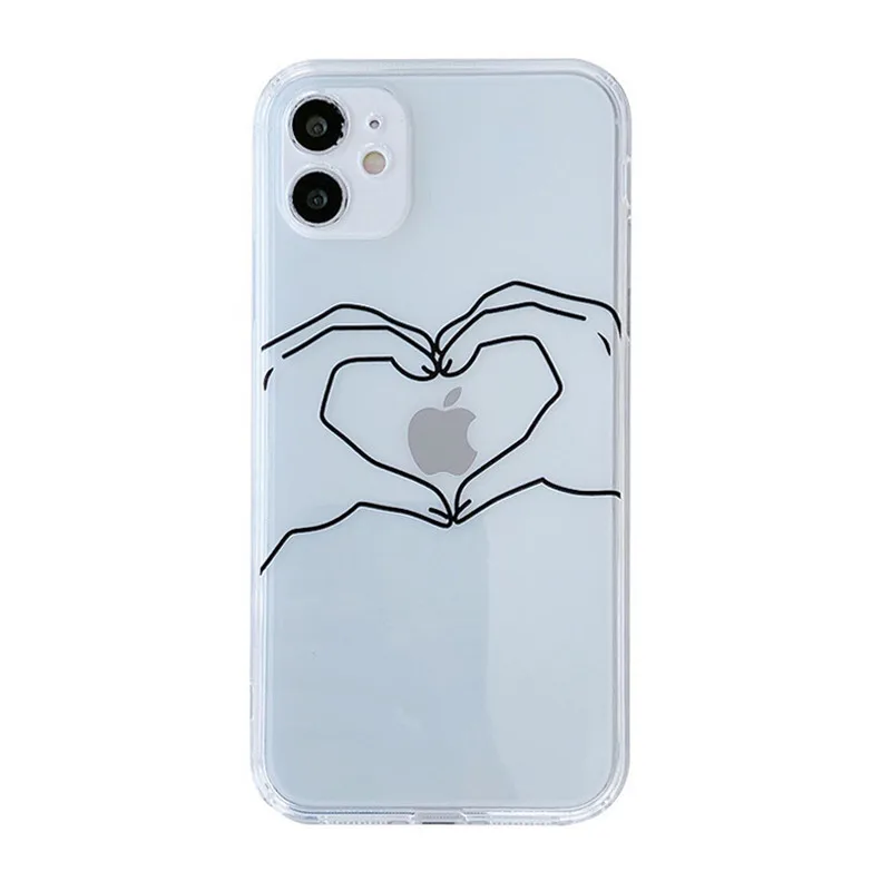 

Suitable for IPhone 12ProMax Mobile Phone Case Apple11 Creative Straight Edge Line Finger Love TPU All-inclusive Shell Anti-fall