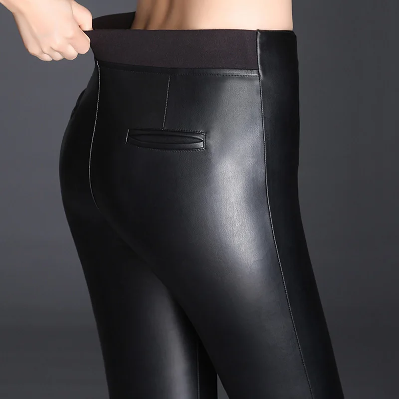 Осенние женские кожаные штаны Женские с высокой талией Зимние эластичные ПУ