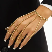 creative woven gold ccb beaded harness wrist bracelet hand jewelry for women punk pearls chain finger ring bracelet accessories