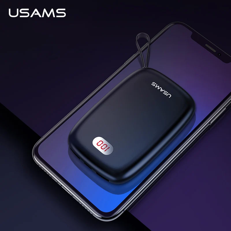 USAMS 10000mAh мини банк питания для Xiaomi iPhone светодиодный дисплей Быстрая зарядка Poverbank