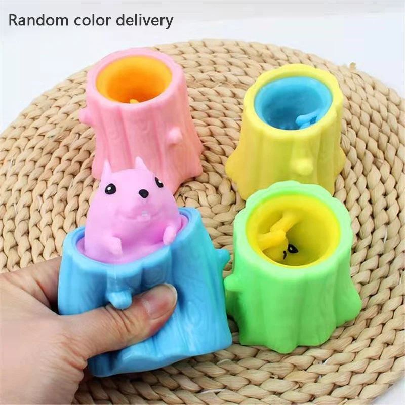 

1pc Evil Squirrel Cup Office Decompression Squirrel Stump Decompression Cute Pet Pinch Toy Stress Reliever Toys Fidget Toys