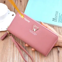 2021 women pink wallets tassel engraving name logo long wallet fashion top quality pu leather card holder wallet for women