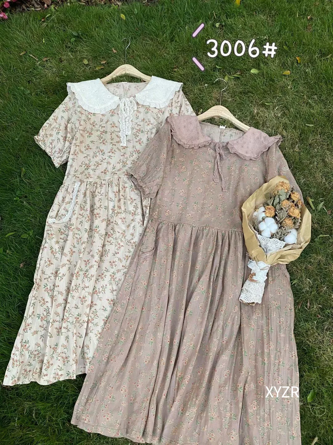 

Summer Skirt Doll Collar Hook Flower Hollow Lace Mid-Length Dress Female Skirt Floral Short-Sleeve A-Line Skirt 3006