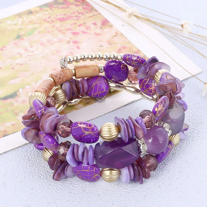 

Набор из 3 браслетов с бусинами и кристаллами, женский модный браслет в богемном стиле, ювелирные изделия, браслеты из натурального камня, мо...