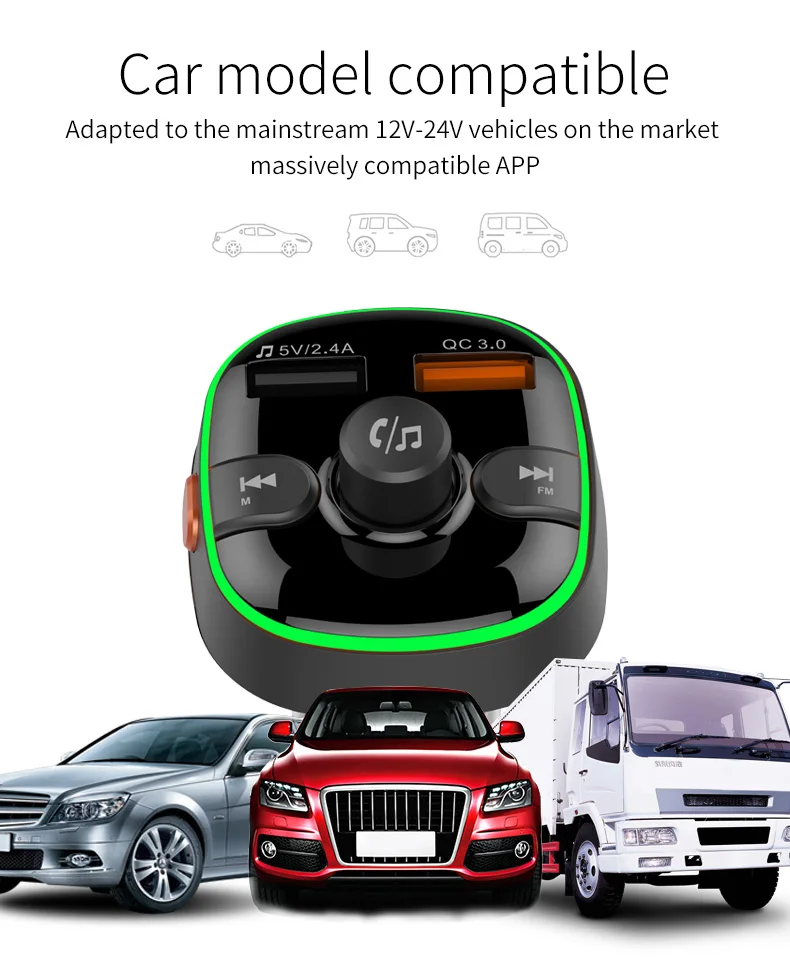EANOP BC520 fm-передатчик Bluetooth Автомобильный громкой связи с голосовым ассистентом модулятор FM Поддержка TF карта QC3.0 USB зарядное устройство