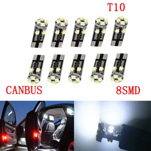 

10pcs T10 8SMD 12V White Canbus Error Free Car Voiture Faro Led Wedge Light Bulb Lampada W5W 194 168 2825 Branco Ampoule