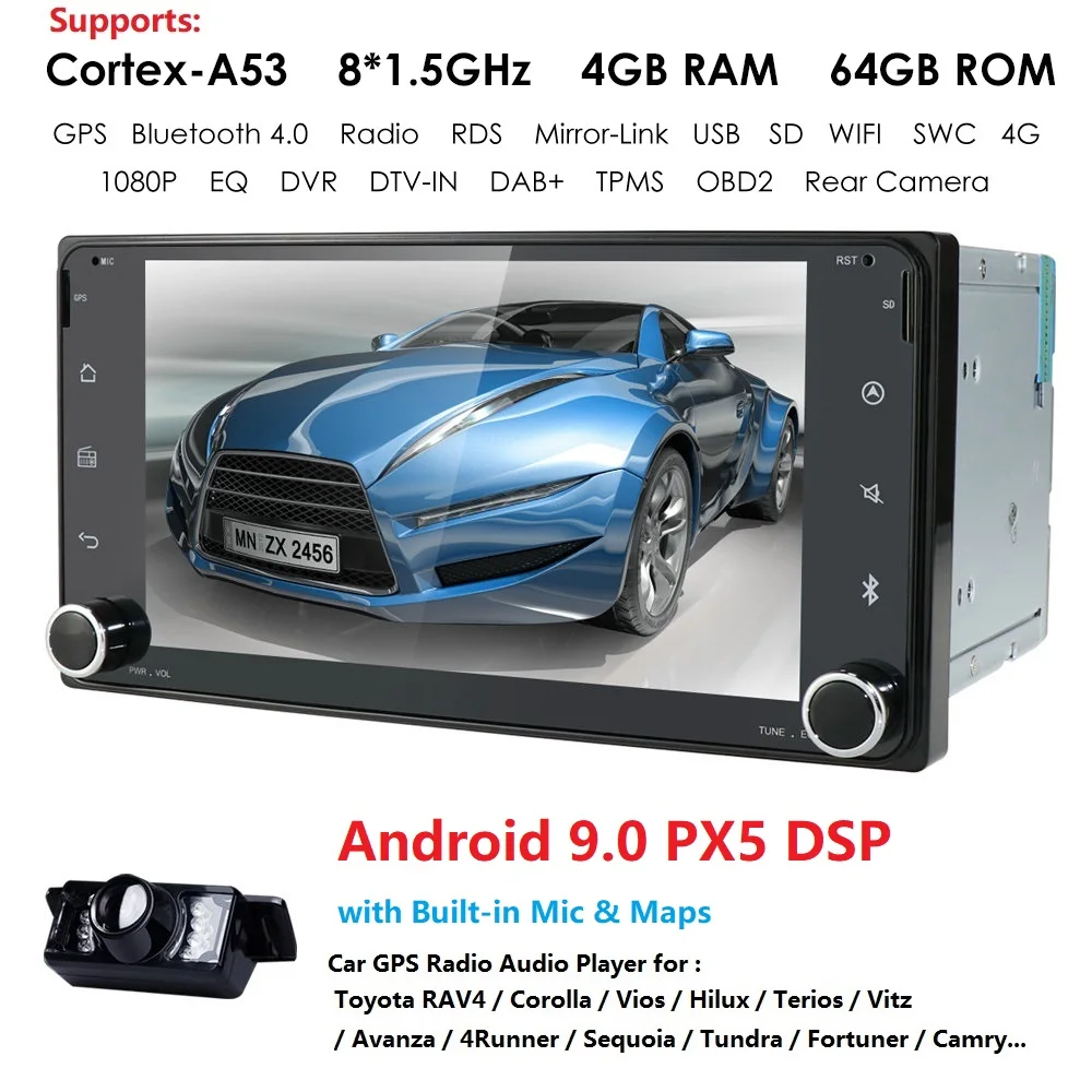 " 2Din Android9,0 автомобильный dvd-плеер радио для Toyota Hilux Corolla Camry Prado RAV4 Octa-Core Mirror Link wifi 4G стерео головное устройство