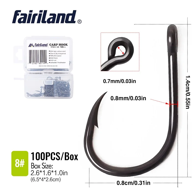 TFSH C8 100 PCS 100 шт./лот, TFSH-C, матовые, черные, с тефлоновым покрытием, карфоки 2#4#6#8#10#, острые Крючки с колючими крючками, рыболовные крючки с бесплатной коробкой для крючков - Цвет: TFSH C8 100 PCS