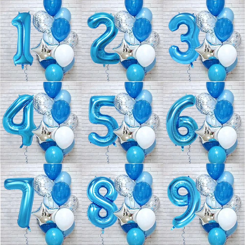 12 шт. синяя фольга с цифрами латекс шары для детей день рождения праздничные