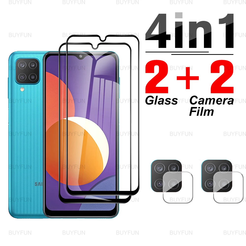 

4in1 full cover front black edge protective glass on for samsung galaxy m12 m32 m42 5g m62 m02 m02s camera screen protector