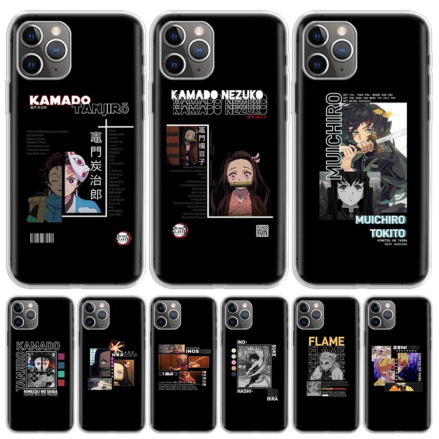 

Japan Anime Demon Slayer Silicone Case Coque For iPhone 13 Pro Max 11 12 Pro XS MAX X XR 7 8 6 6S Plus SE 2020 Back Cover