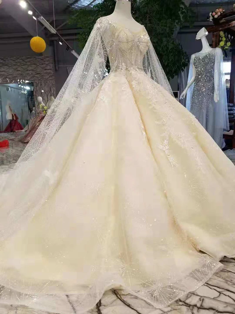 LSS245 бальное платье свадебные платья съемная накидка рукава шнуровка v-образный