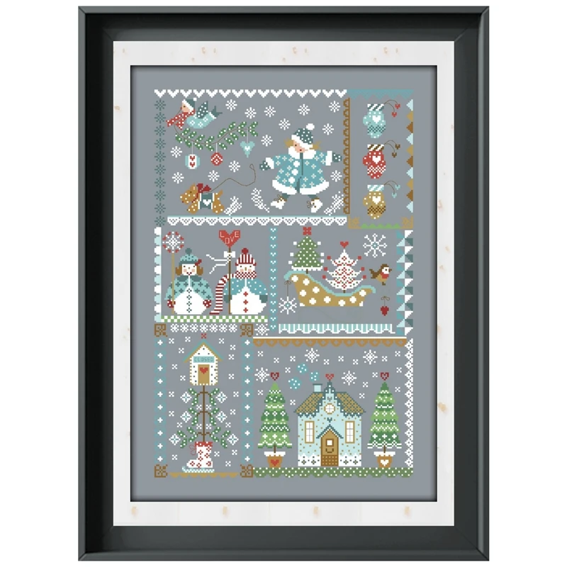 

Dreampattern Winter fun Cross-stitch embroidery set X-mas design 18ct 14ct 11ct deep gray canvas embroider DIY