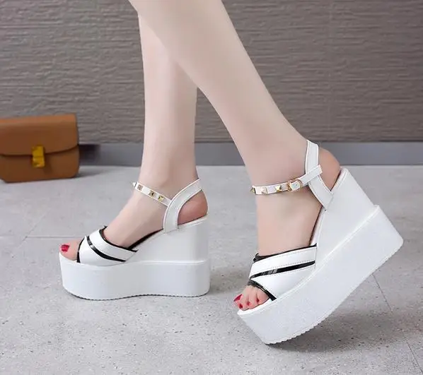 Сандалии женские на очень высокой танкетке 12 см туфли лодочки открытый носок