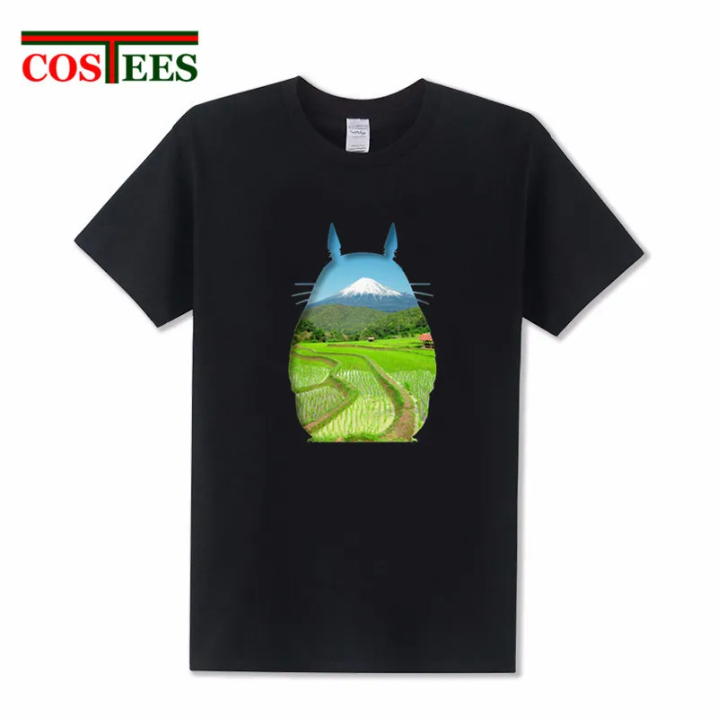 Потрясающая футболка с силуэтом Тоторо Мужская обрамлением Маунт Фудзи над
