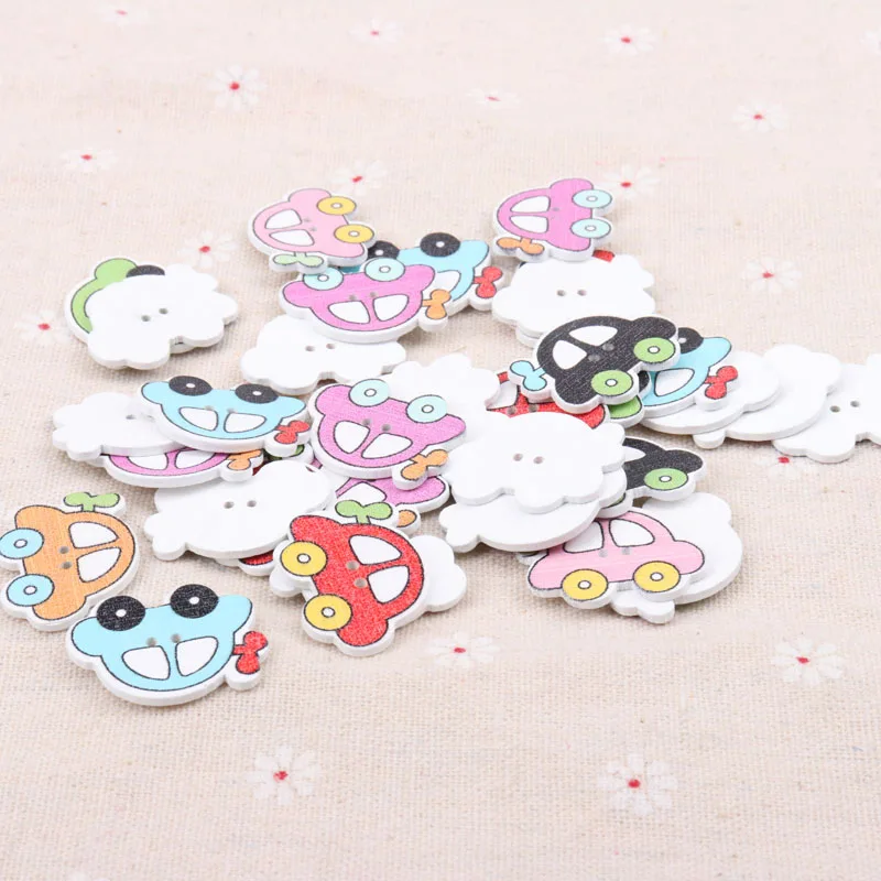 Wooden Toy Car Painted Pattern Buttons 2 Holes Scrapbook Collection Handmade Sewing Home Decoration DIY 21x28mm 10pcs | Дом и сад