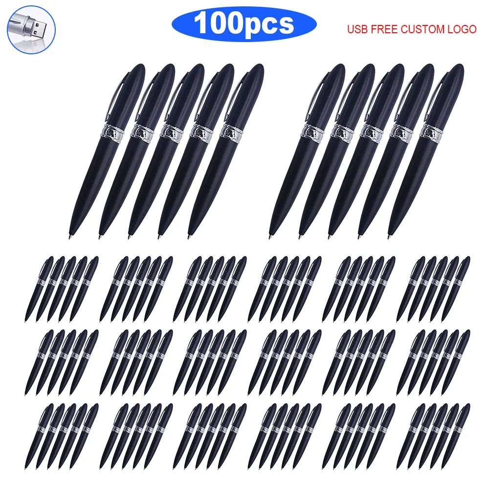 

100pcs free logo ballpoint pen USB 2.0 usb 128gb flash drives pen drive 16G 32G 64G High speed Metal waterproof usb flash drive