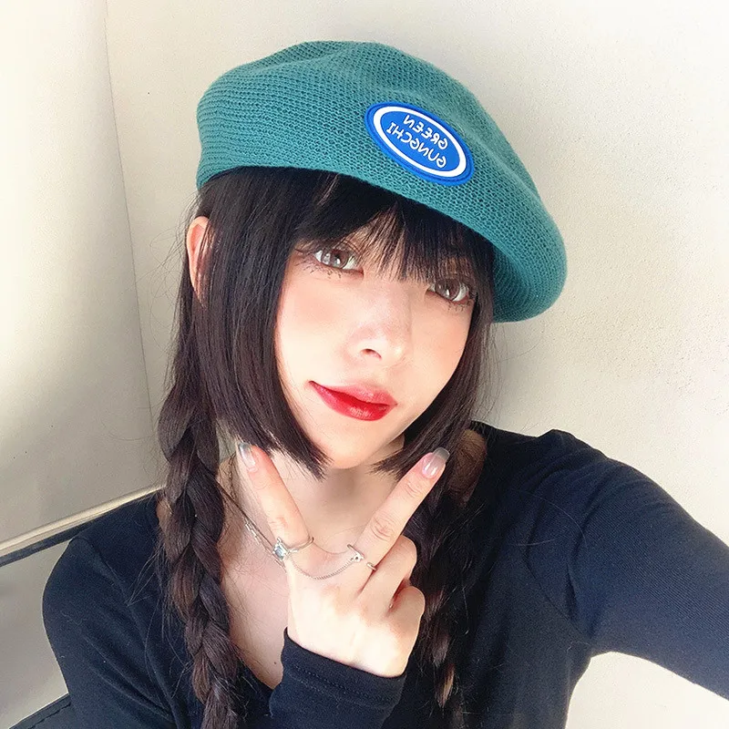 

Спортивный берет для девушек и женщин, повседневная шапка с надписью во французском стиле, с тыквой, элегантный вязаный берет, на осень