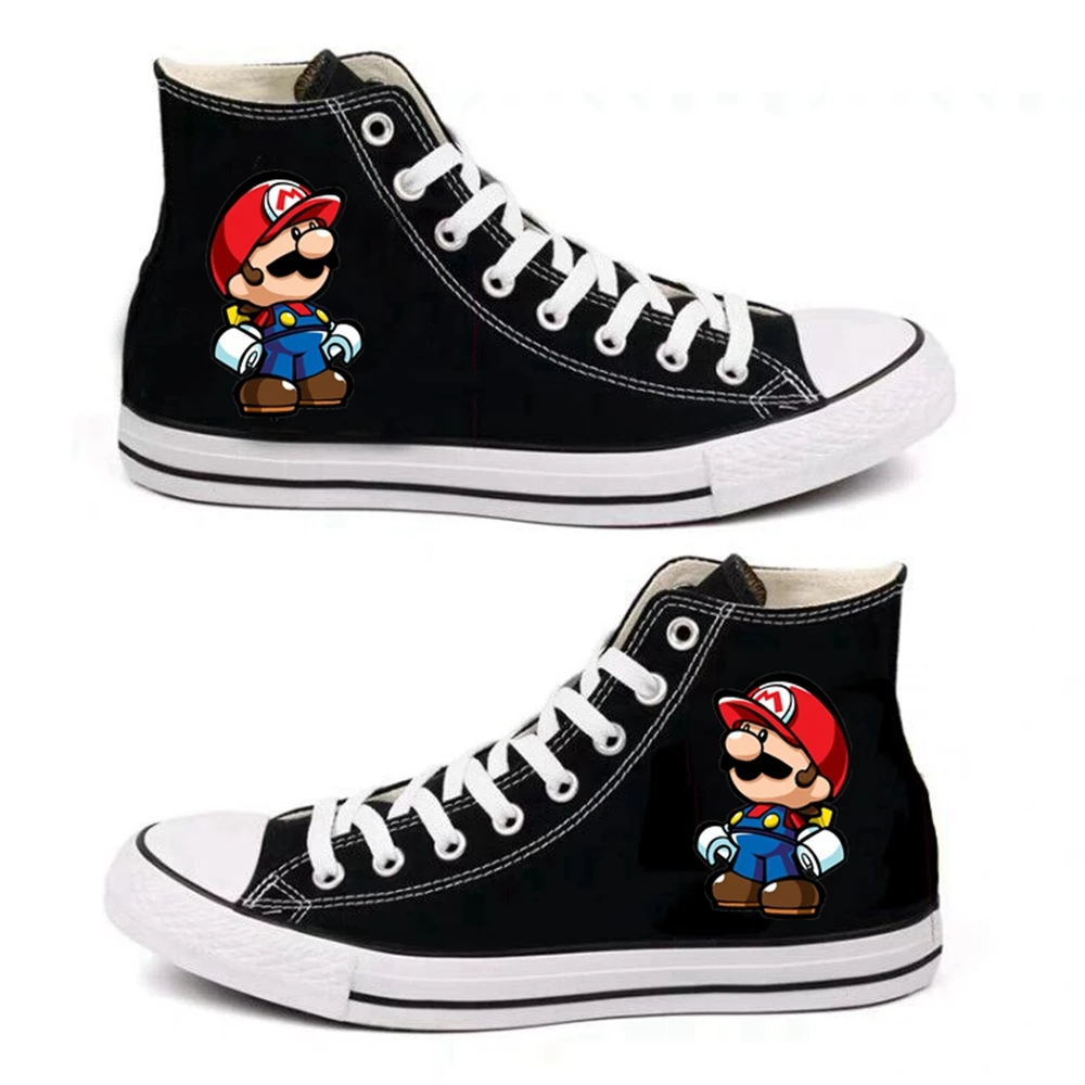6 стильных кроссовок с принтом Марио; женская и мужская парусиновая обувь; повседневная обувь с героями мультфильмов; спортивная обувь для мальчиков и девочек-подростков; Цвет Черный