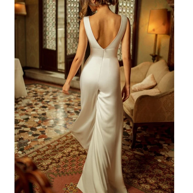 

Wepbel Wide Leg Pants Jumpsuits High Waist V-neck Sexy Jumpsuits Women Backless Sleeveless Trousers Backless Sexy Jumpsuits