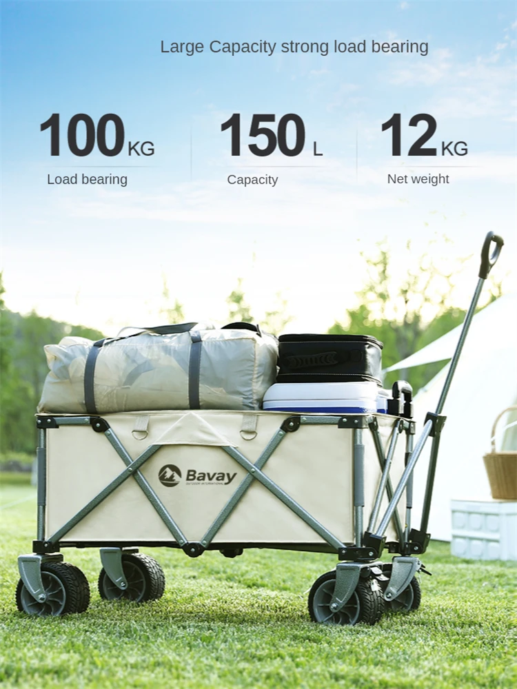 

Folding Push Wagon Cart Collapsible Utility Camping Grocery Canvas Fabric Sturdy Portable Cart with Table Top