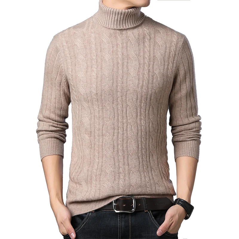 Man 100% Sheep Wool Thick Sweater Pullovers Winter Turtleneck Cashmere Jumper Male Warm Pure Wool Sweaters  Long Sleeved