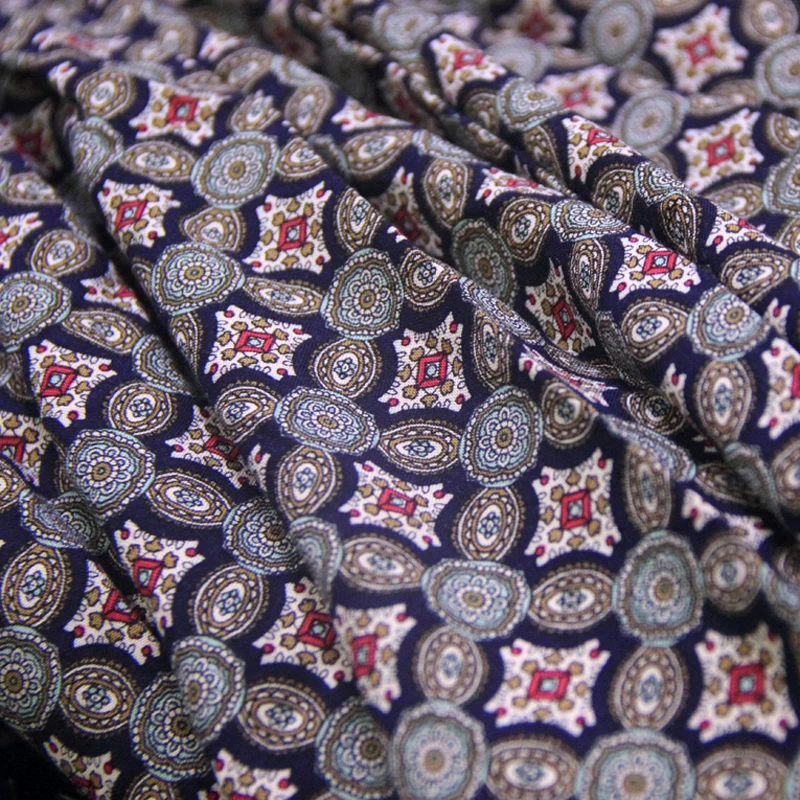 

Summer Cotton Dress Women Vintage Printed Long Dress Mandarin Collar Three Quarter Ankle-length Patchwork Asymmetrical Dresses