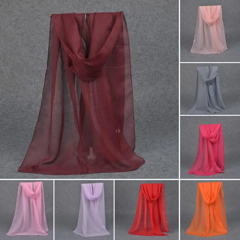 Женская однотонная длинная шифоновая шаль от солнца Модный летний шарф палантин