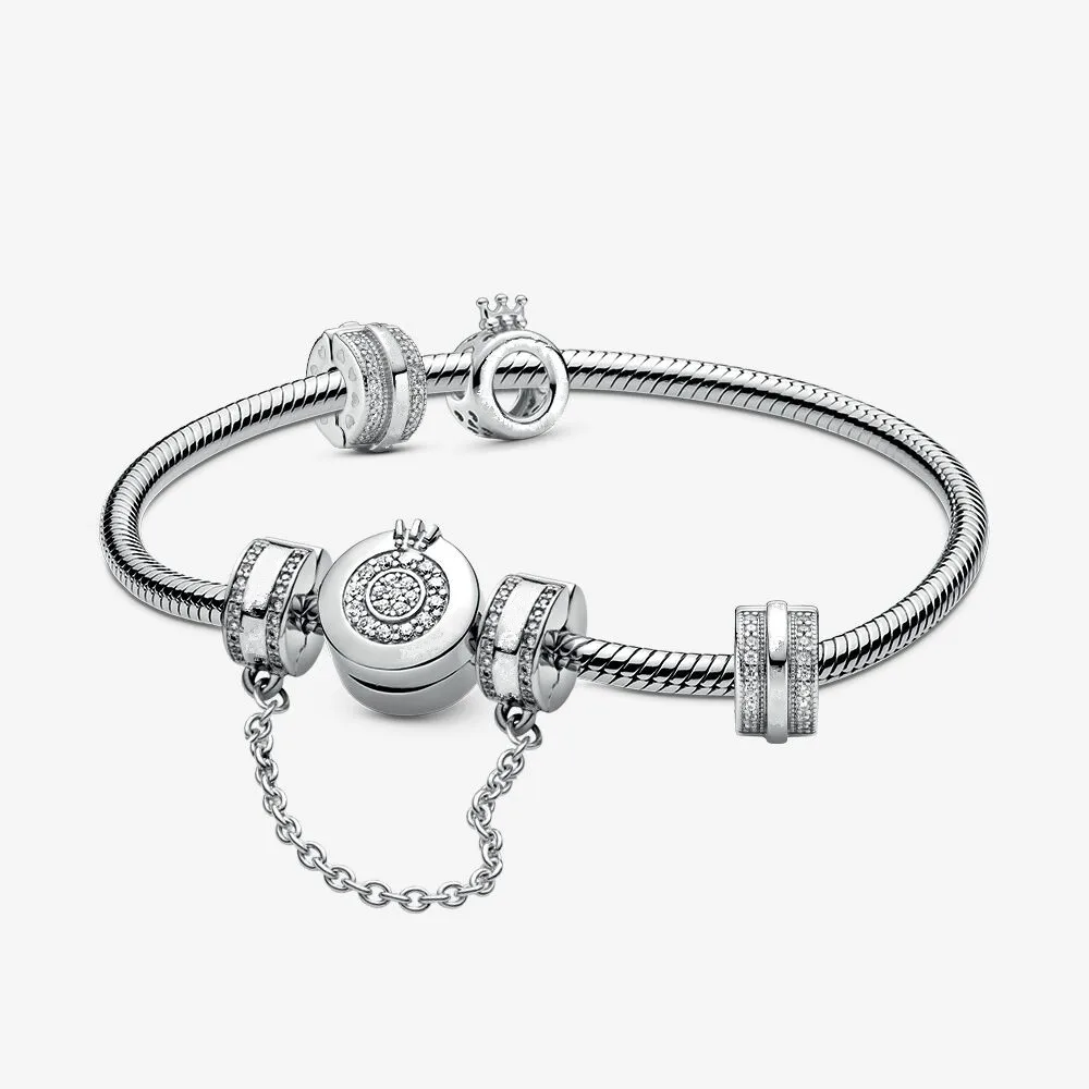 

925 Sterling Silver Charm Half Moon & Star Safety Chain Charm for Diy Bracelet