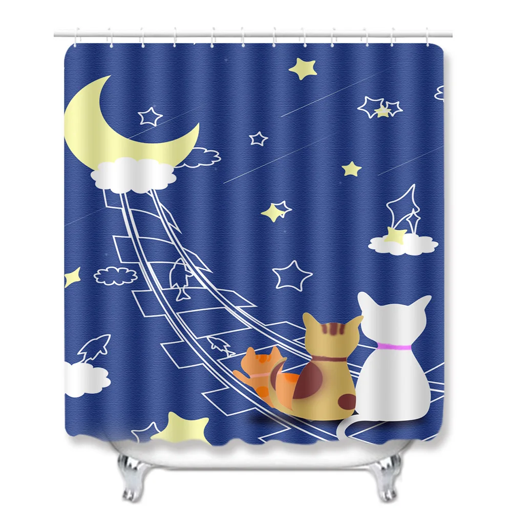 

Zeegle 4pcs Cartoon Bath Mat Set Polyester Bathroom Mat Set Waterproof Shower Curtain Toilet Shower Curtain Set Toilet Decor Rug