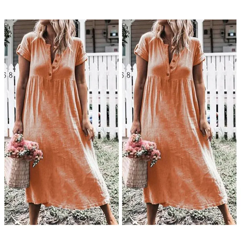 Женское платье макси из хлопка и льна с длинным рукавом|Женские платья| |