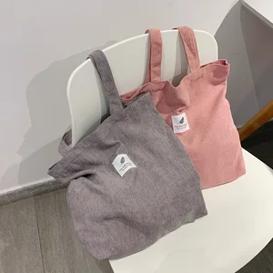 corduroy bag handbags for women shoulder bags female soft environmental storage reusable girls small and large shopper totes bag free global shipping
