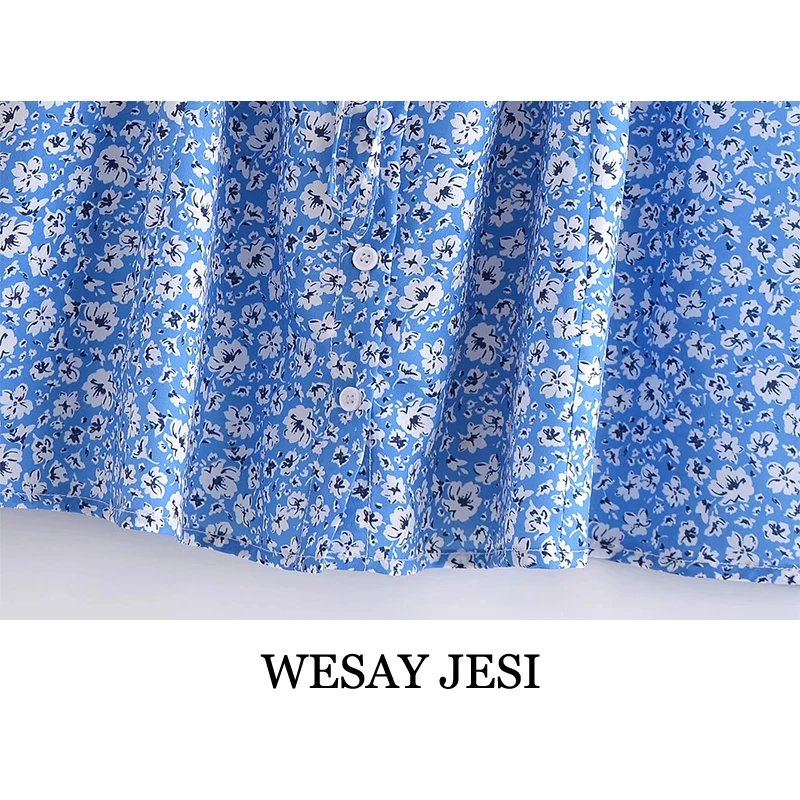 

Wesay Jesi 2021summer New Printed Floral Short-Sleeved Dress Round Neck Casual Retro Sweet Fashion Fresh Simple Daily Wear Loose