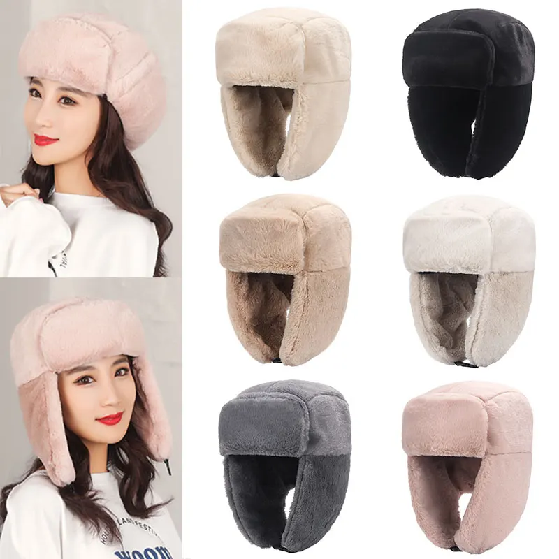 Зимняя плотная теплая шапка-бомбер однотонная мужская женская уличная велосипедная ветрозащитная непромокаемая Защитная шапка-ушанка из ...